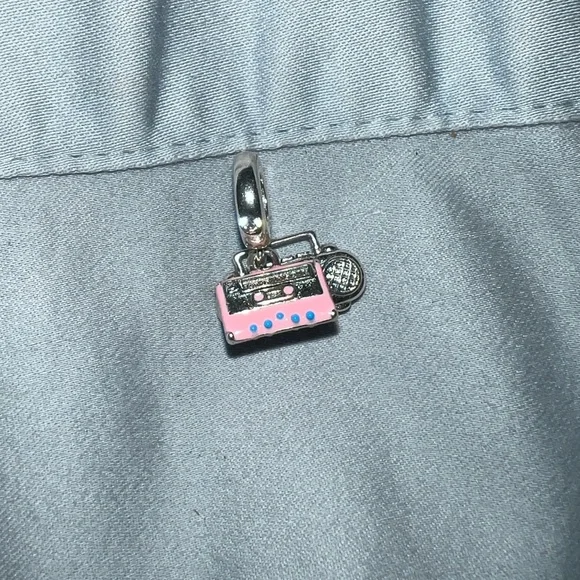 Pink & Silver Cassette Tape & Radio Dangle Charm - Picture 6 of 6